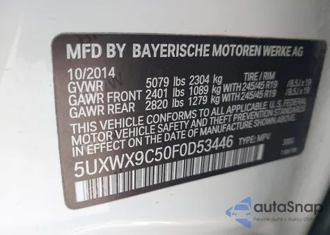 2015 BMW X3 xDrive28I from USA, damaged, VIN 5UXWX9C50F0D53446
